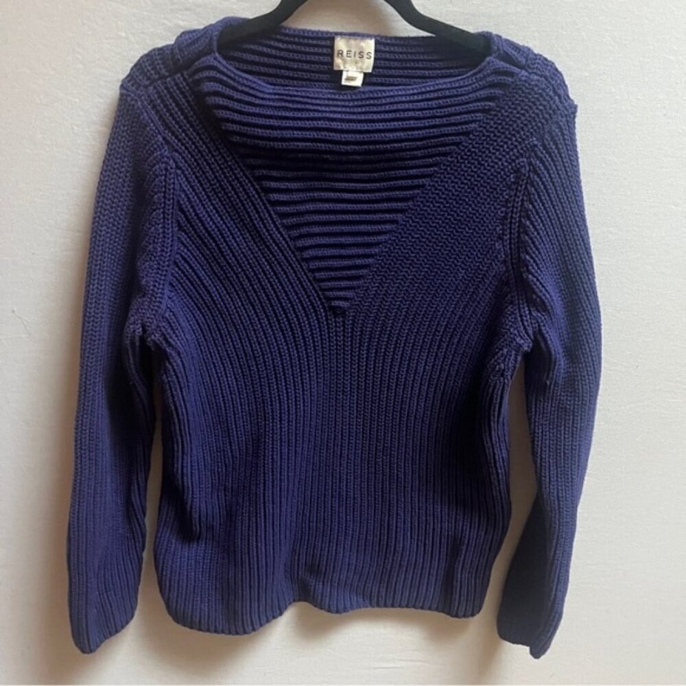 Reiss Liberty Chunky Knit Boat Neck Ribbed Sweater Medium M